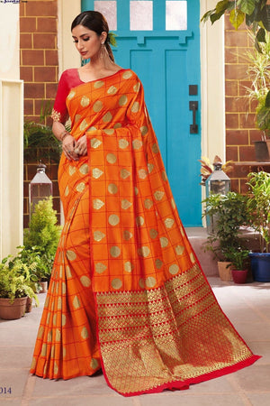Sun Kissed Orange Handcrafted Contemporary Kanjivaram Saree Orange Handcrafted Contemporary Kanjivaram Saree