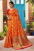 Kanjivaram Saree Sun Kissed Orange Handcrafted Contemporary Kanjivaram Saree saree online
