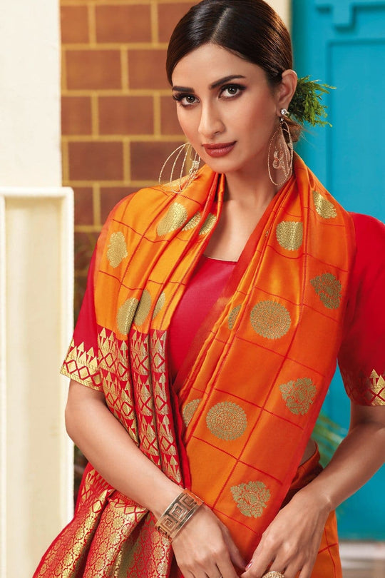 Kanjivaram Saree Sun Kissed Orange Handcrafted Contemporary Kanjivaram Saree saree online