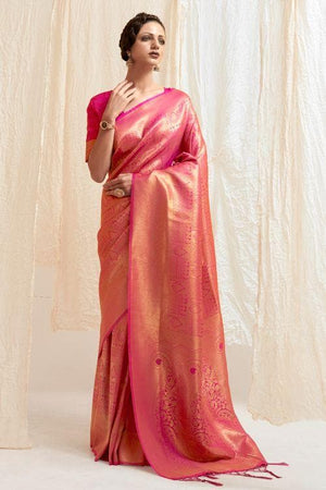 Taffy Pink Shimmery Kanjivaram Saree