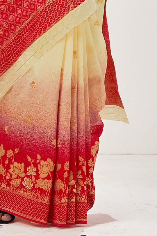 Buy Tan Cream Woven Kanjivaram Saree Online-Karagiri