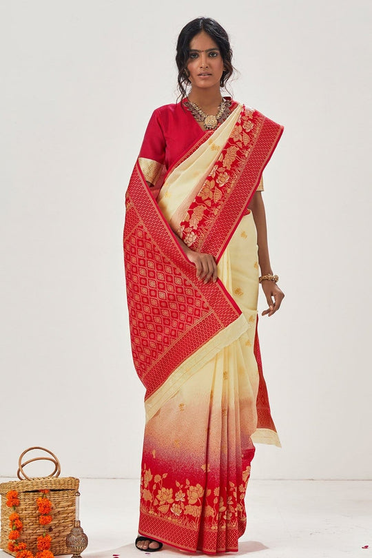 Buy Tan Cream Woven Kanjivaram Saree Online-Karagiri