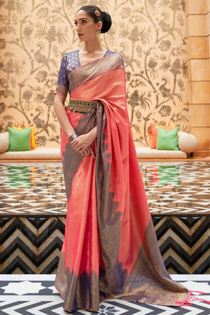 Tangelo Orange Banarasi Saree