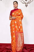 Kanjivaram Saree Tangerine Orange Zari Woven Kanjivaram Saree saree online