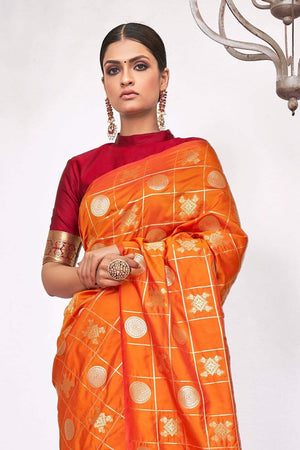 Tangerine Orange Zari Woven Kanjivaram Saree