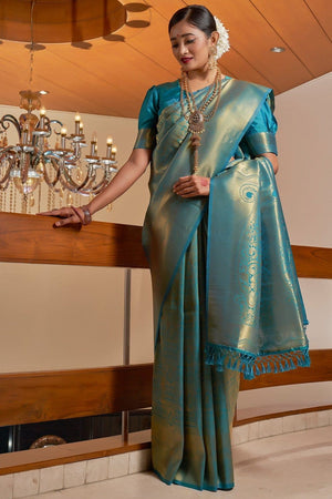 Teal Blue Kanjivaram Saree