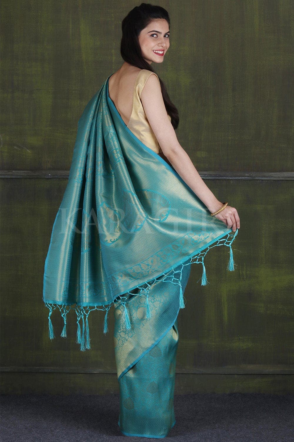 Prachi Teal Blue Georgette Kanjivaram One Minute Saree main image 1