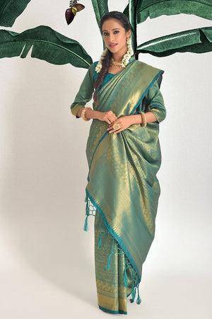 Teal Blue Kanjivaram Saree