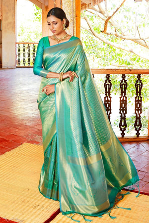 Tiffany Blue Zari Woven Kanjivaram Saree