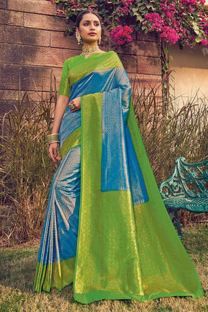 Turquoise Blue Kanjivaram Saree
