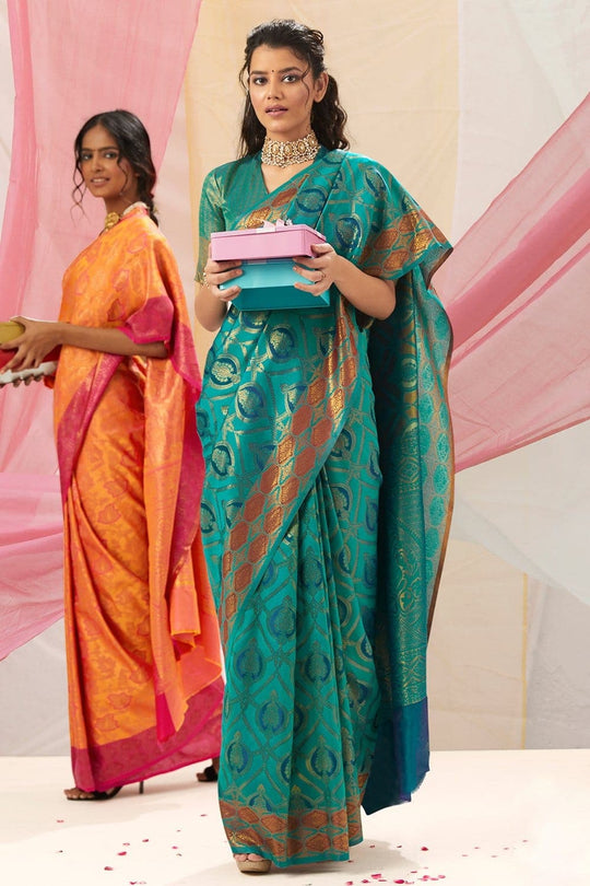 Kanjivaram Saree Turquoise Blue Woven Kanjivaram Saree saree online