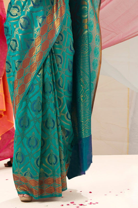 Kanjivaram Saree Turquoise Blue Woven Kanjivaram Saree saree online