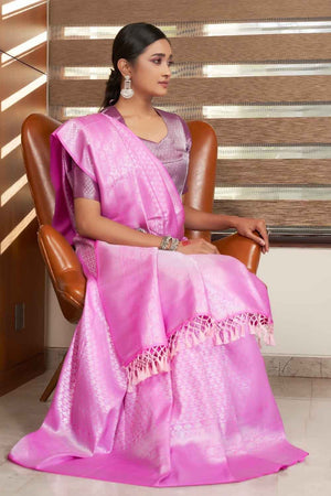 Ultra Pink Zari Work Kanjivaram Saree