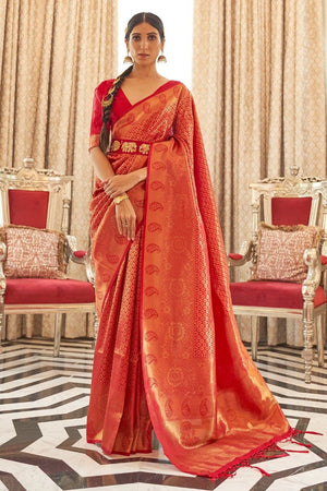Venetian Red Kanjivaram Saree Saree With Blouse Piece