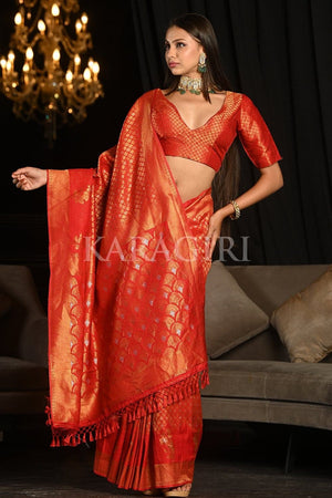 Vermillion Red Kanjivaram Saree