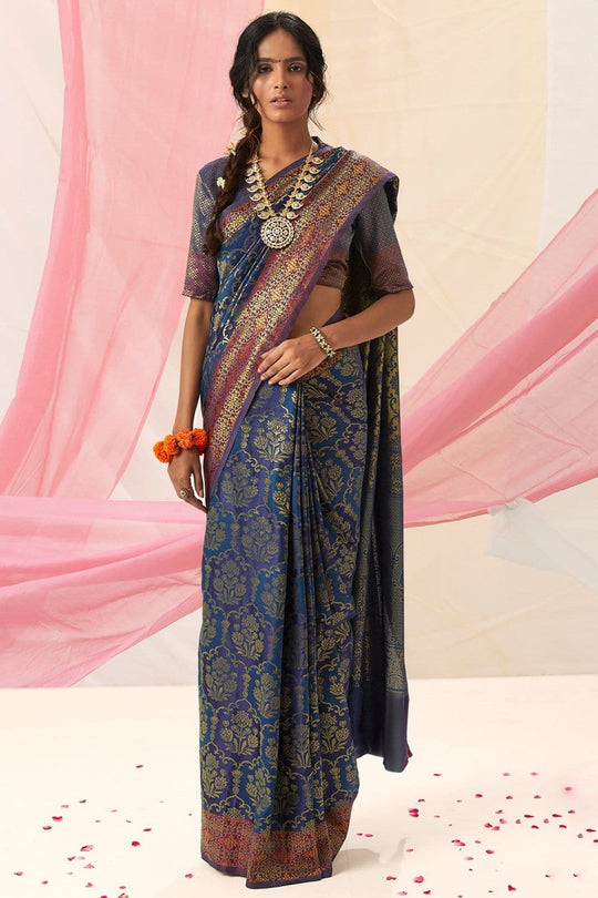 Kanjivaram Saree Whale Blue Woven Kanjivaram Saree saree online