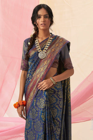 Whale Blue Woven Kanjivaram Saree