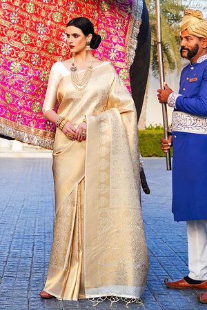 White Gold Woven Kanjivaram Saree - Special Wedding Edition