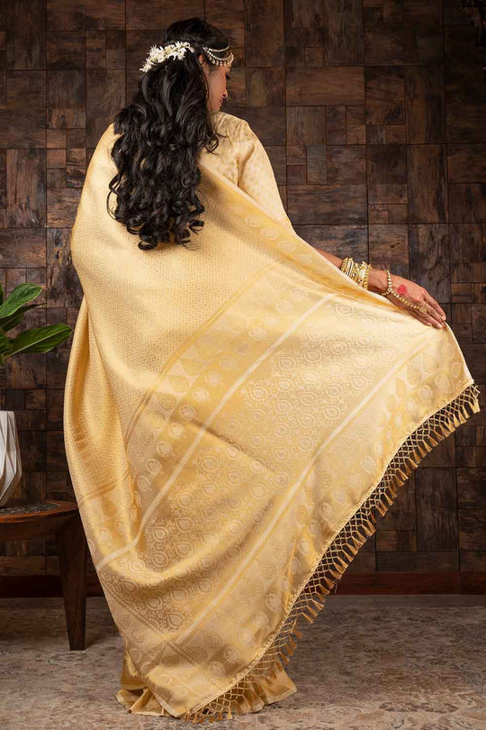 White Gold Zari Work Kanjivaram Saree