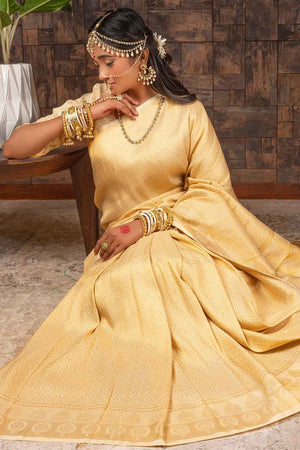 White Gold Zari Work Kanjivaram Saree