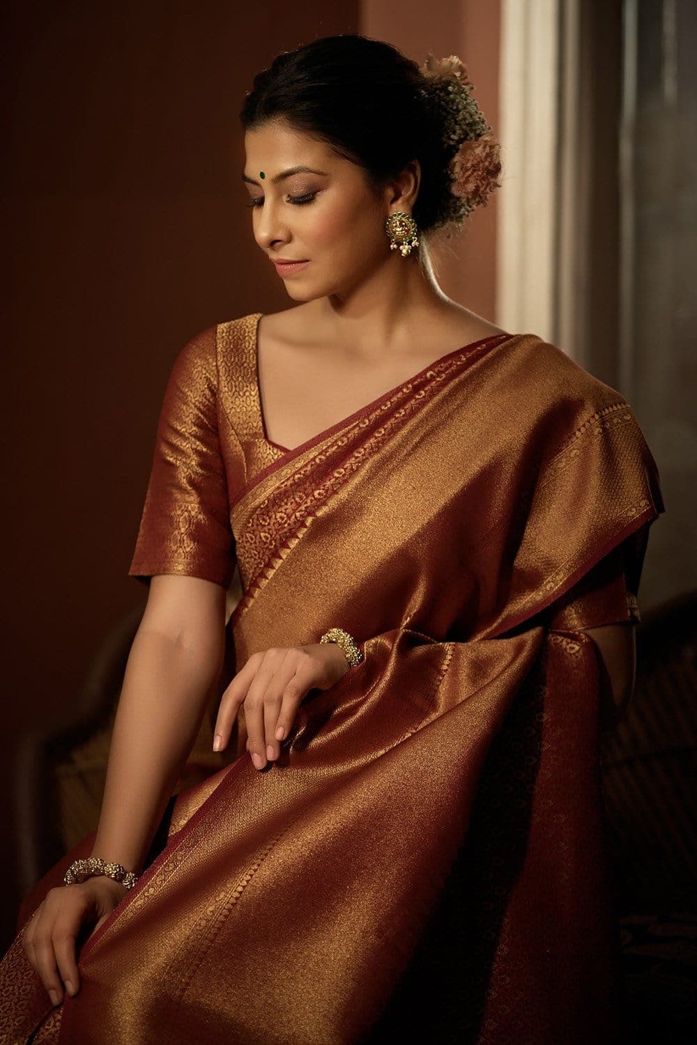 Buy Wine Red Kanjivaram Saree online-KARAGIRI | FESTIVE SALE ...
