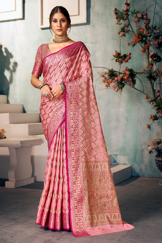 Flamingo Pink Banarasi Saree