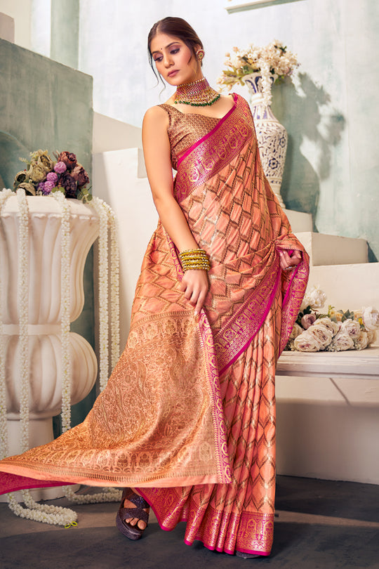 Cantaloupe Peach Banarasi Saree