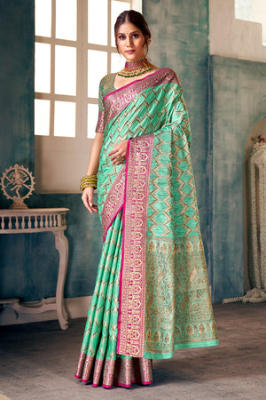 Mint Green Banarasi Saree