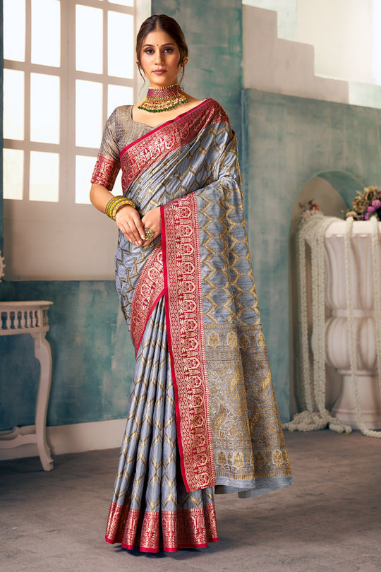 Pewter Grey Banarasi Saree