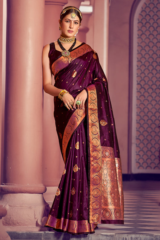 Plum Wine Banarasi Saree