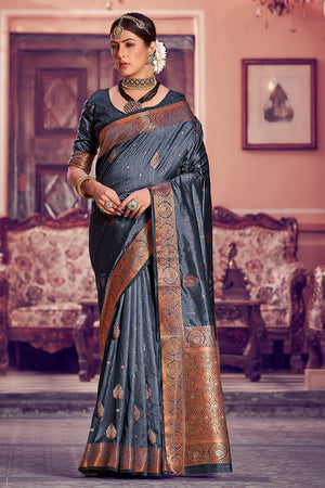 Pewter Grey Banarasi Saree