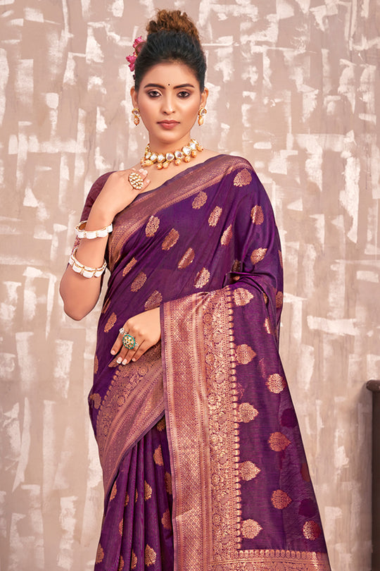 Blueberry Violet Cotton Silk Saree