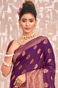 Blueberry Violet Cotton Silk Saree