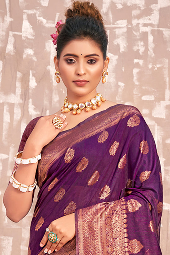 Blueberry Violet Cotton Silk Saree