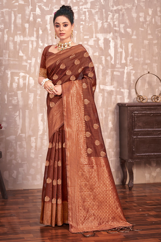Mud Brown Cotton Silk Saree