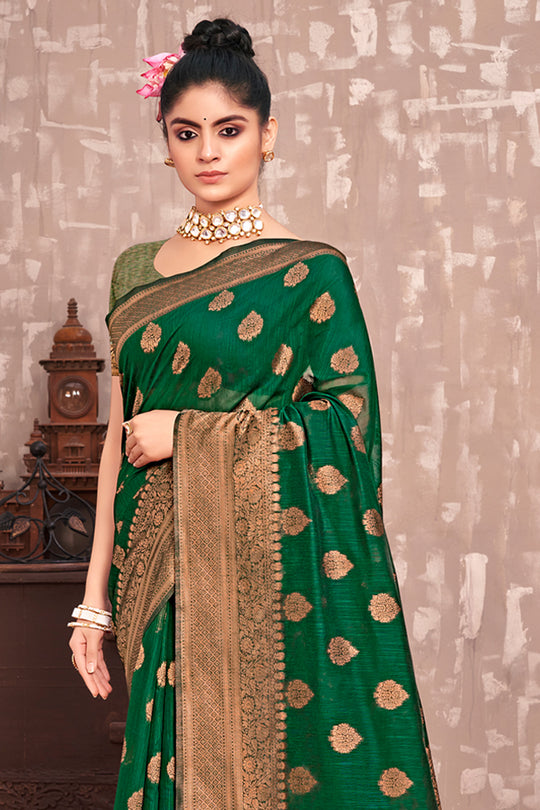 Emerald Green Cotton Silk Saree