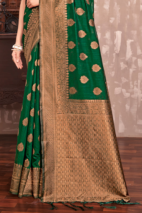 Emerald Green Cotton Silk Saree