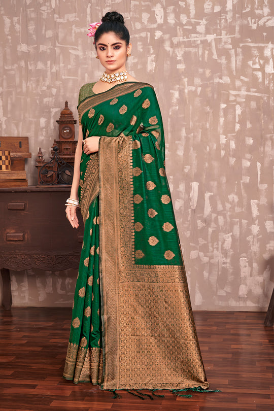 Emerald Green Cotton Silk Saree