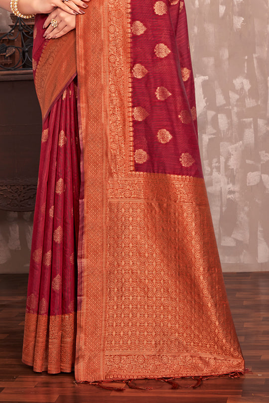 Brick Red Cotton Silk Saree