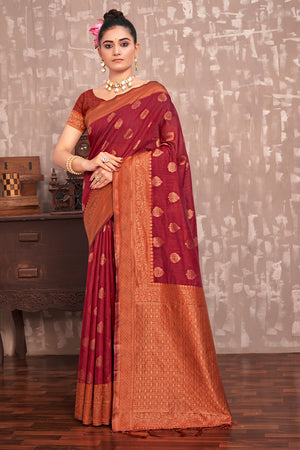 Brick Red Cotton Silk Saree