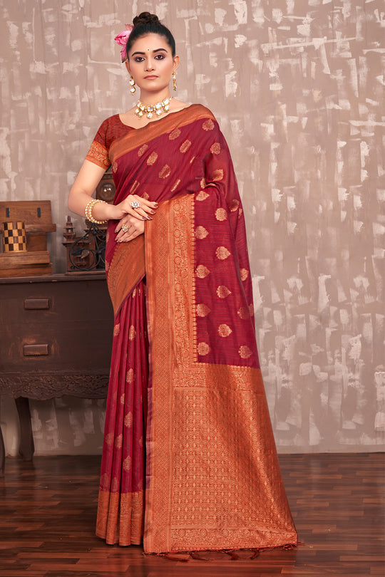 Brick Red Cotton Silk Saree