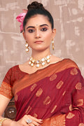 Brick Red Cotton Silk Saree