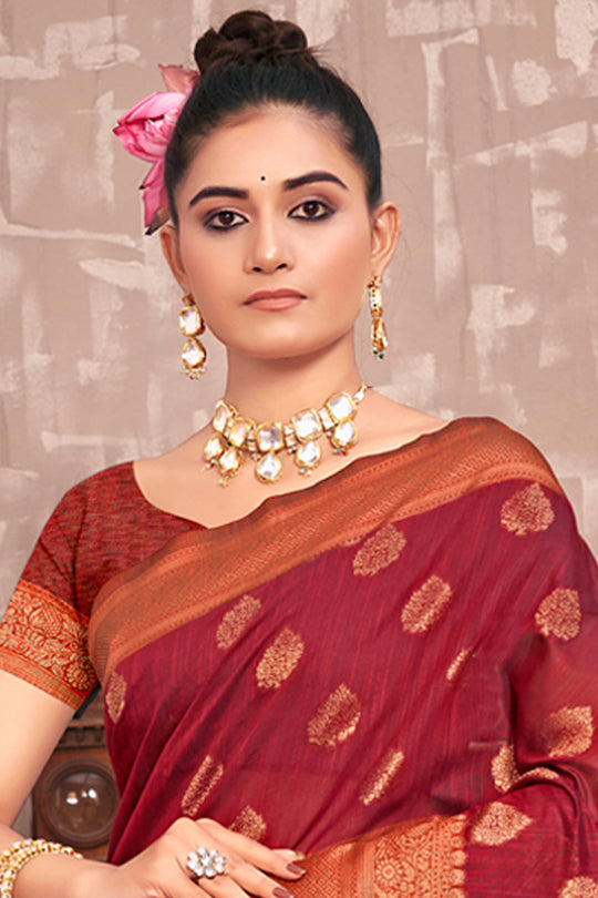 Brick Red Cotton Silk Saree