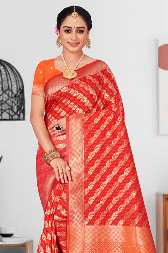 Tiger Orange Patola Silk Saree