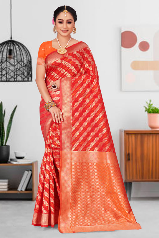 Tiger Orange Patola Silk Saree