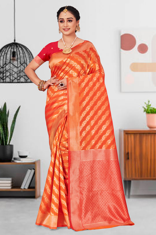 Sunset Orange Patola Silk Saree