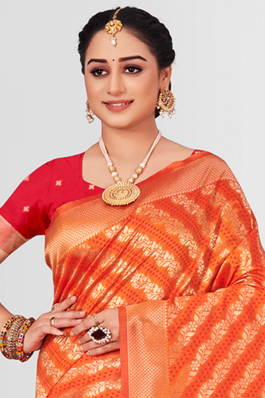 Sunset Orange Patola Silk Saree