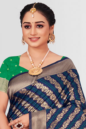 Navy Blue Patola Silk Saree