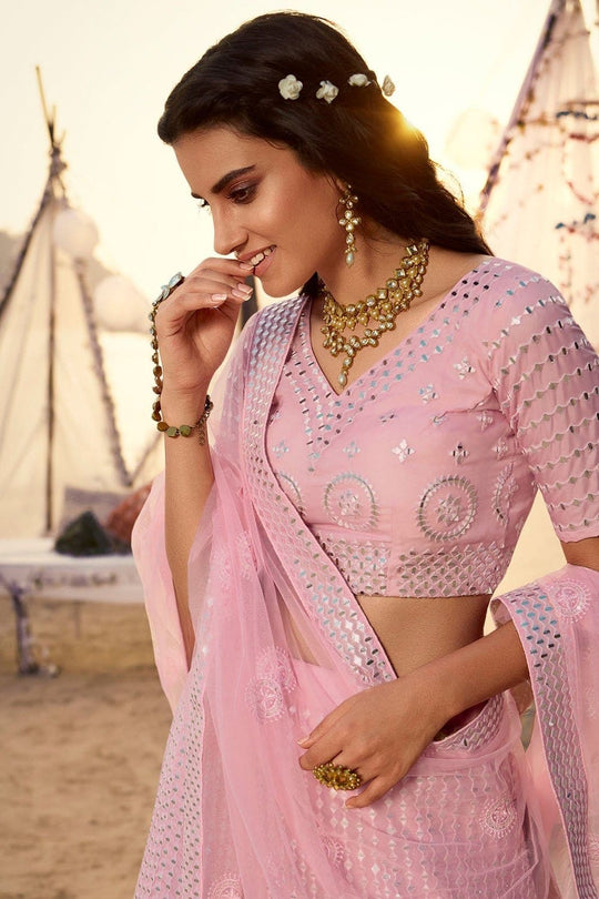 Ballet Pink Organza Designer Lehenga