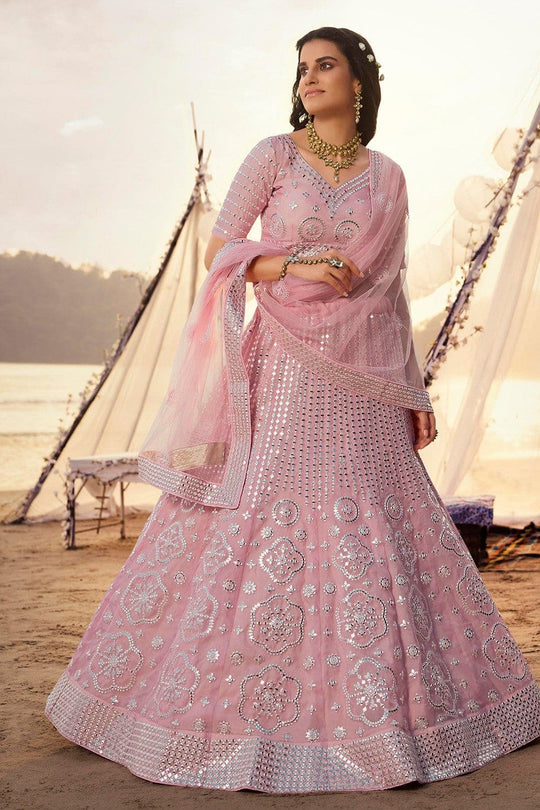 Ballet Pink Organza Designer Lehenga
